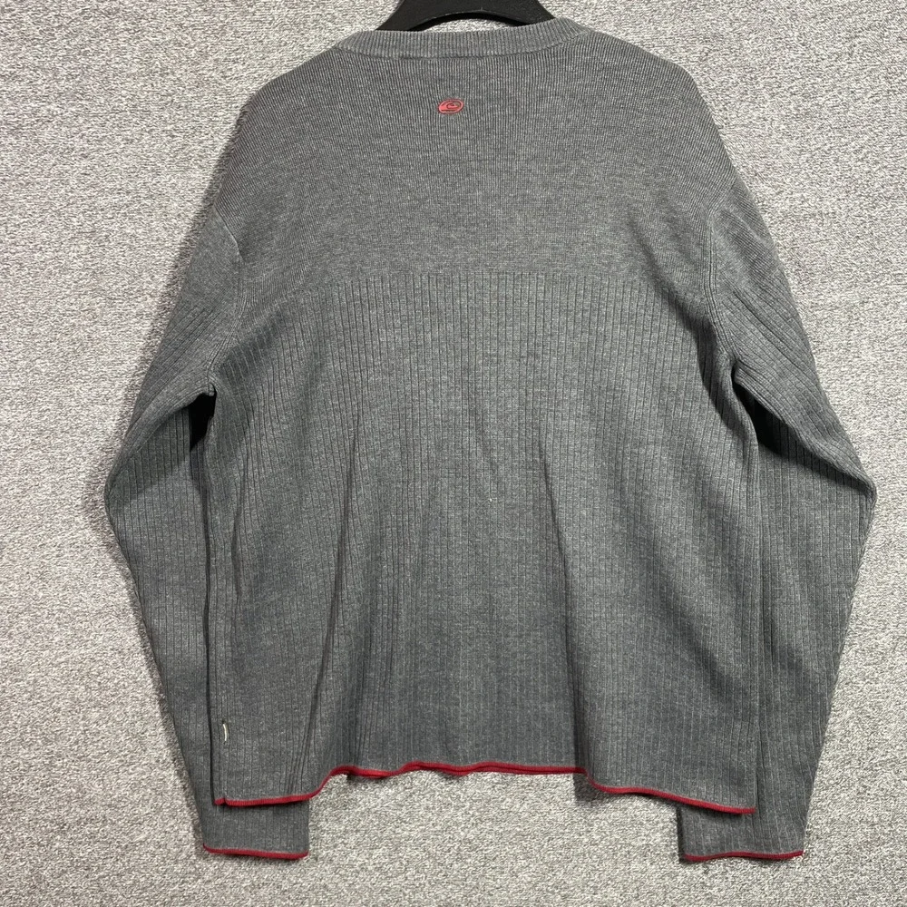 Quiksilver Sweater Mens L Vintage Ribbed Crewneck Gray Red Trim
